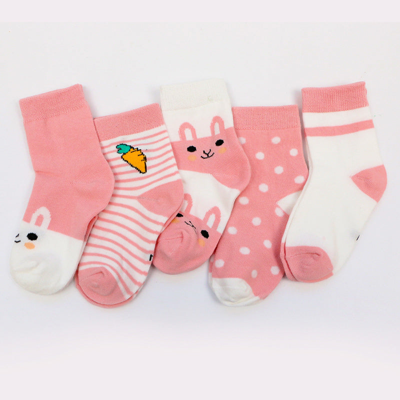 5pairs/set Kids Cute Cartoon Breathable Elasticity Socks
