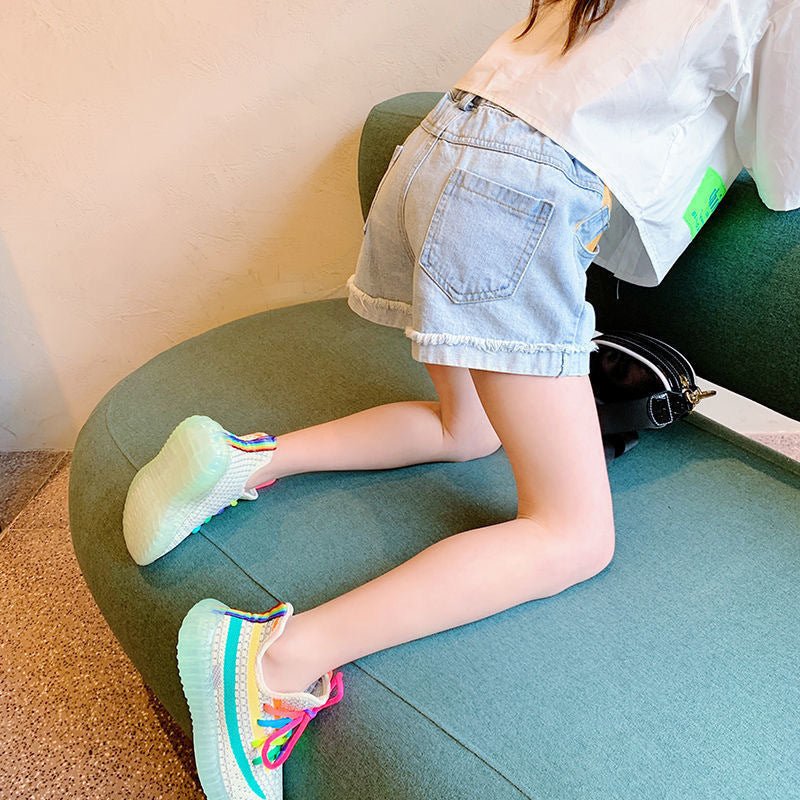 Children Kids Toddlers Fashion Girls Color Matching Thin Denim Shorts