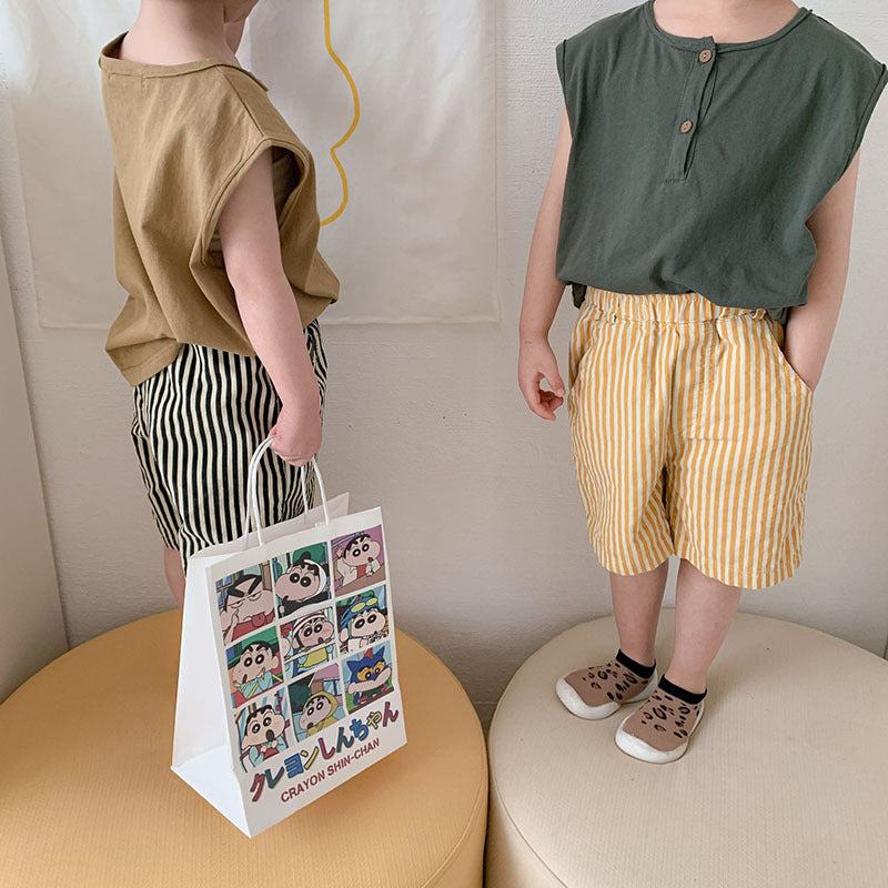 Kids Casual Stripe Elastic Loose Shorts
