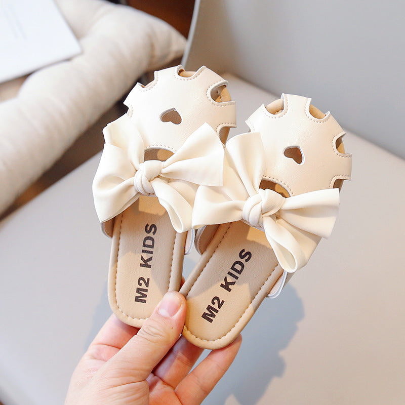 Children Kids Baby Fashion Girls Hollowed Out Bow Casual Outdoor Slippers Shoes