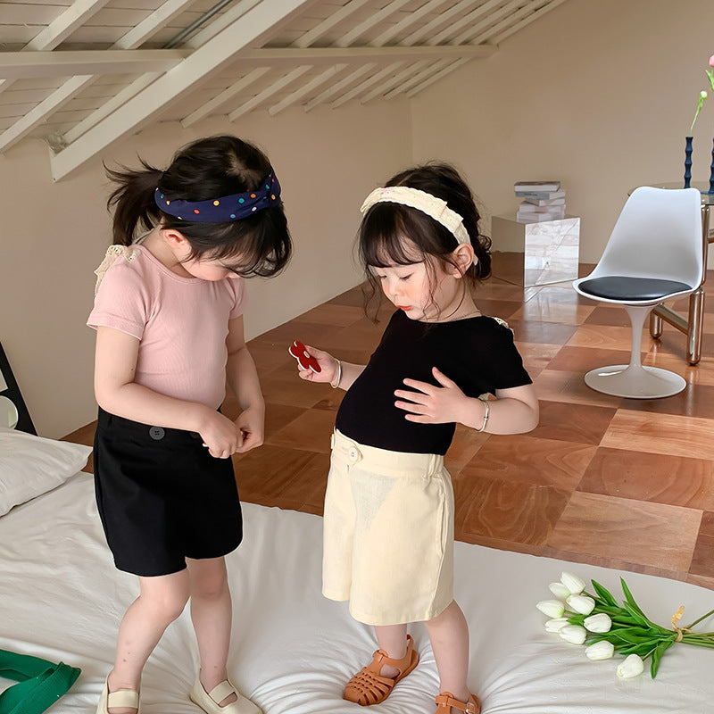 Children Kids Toddlers Fashion Girls Backless Lace Short Sleeve T-Shirt