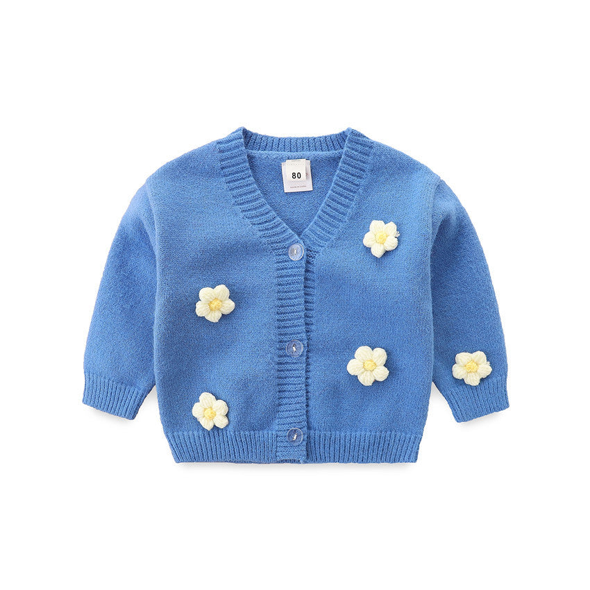 Autumn And Winter Girls Fashion Three-Dimensional Floral Sweater Knitted Coat