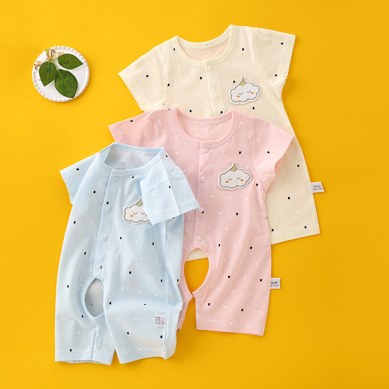 Baby Basic Cute Cartoon Cloud Round Neck Short Sleeve Romper