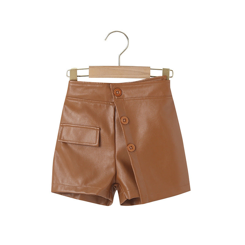 Children Kids Toddlers Girls Casual Pu Shorts