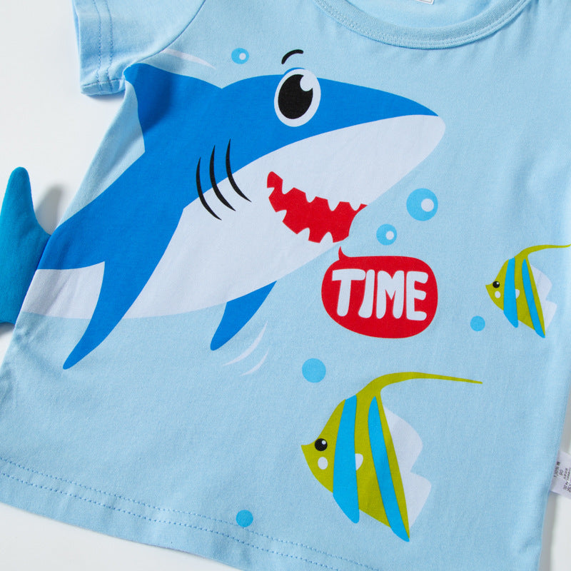 Kids Toddler Boys Casual Cute Cartoon Shark Print Short Sleeve Round Neck T-Shirt