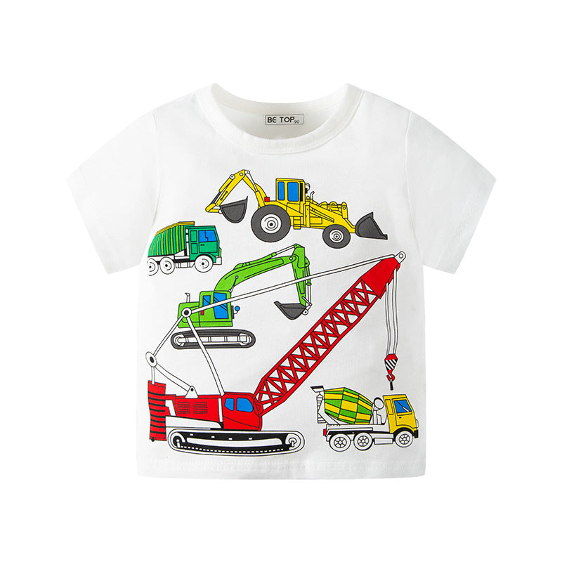 Kids Toddler Boys Casual Cute Cartoon Print Short Sleeve Round Neck T-Shirt