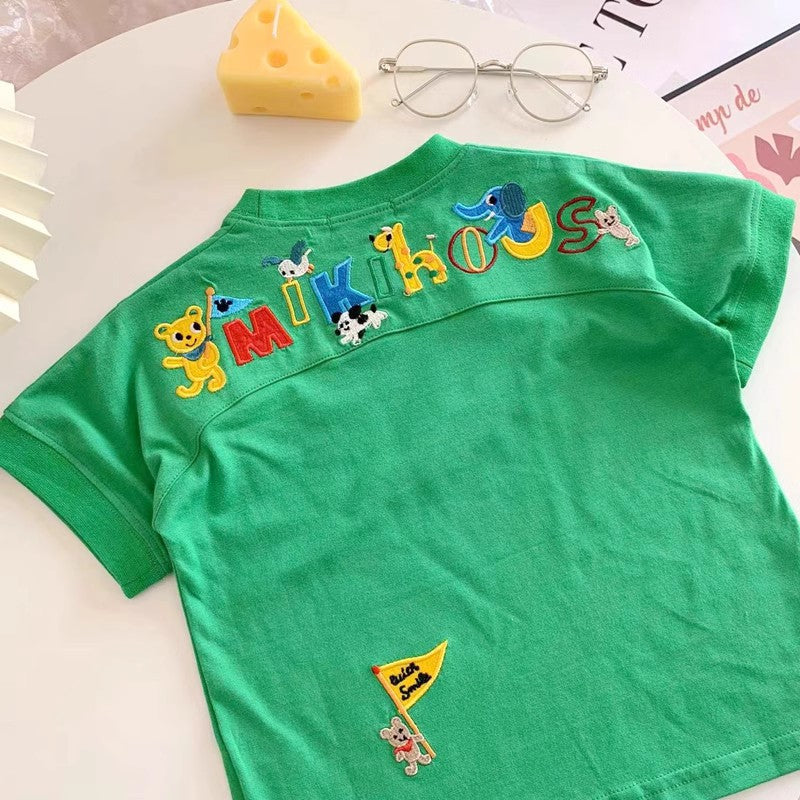 Kids Toddler Boys Casual Cute Cartoon Animal Letter Print Short Sleeve T-Shirt