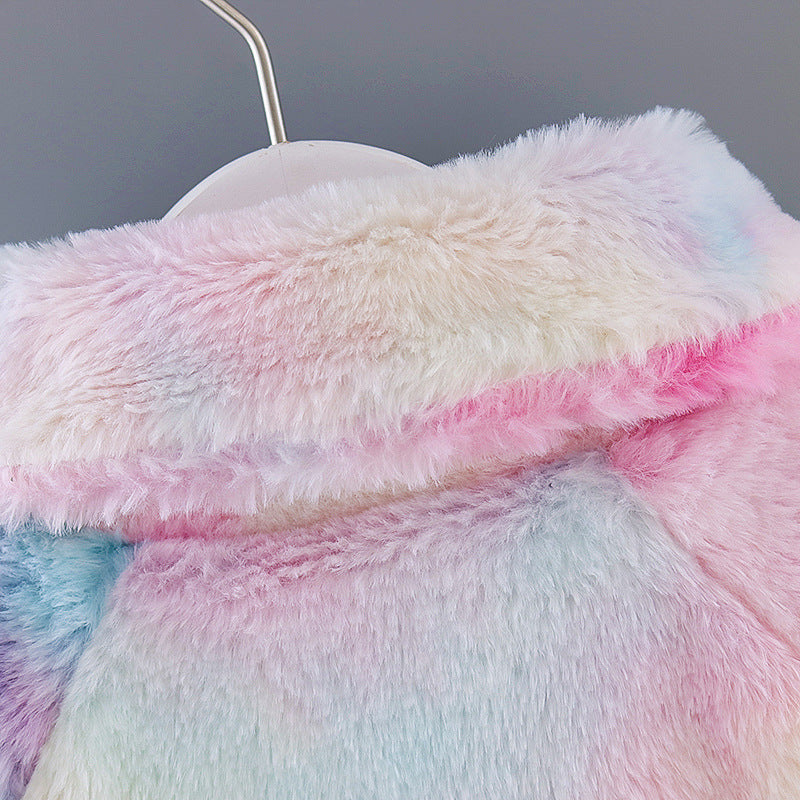 Toddlers Newborn Baby Girls Tie-Dye Multicolor Fleece Coat