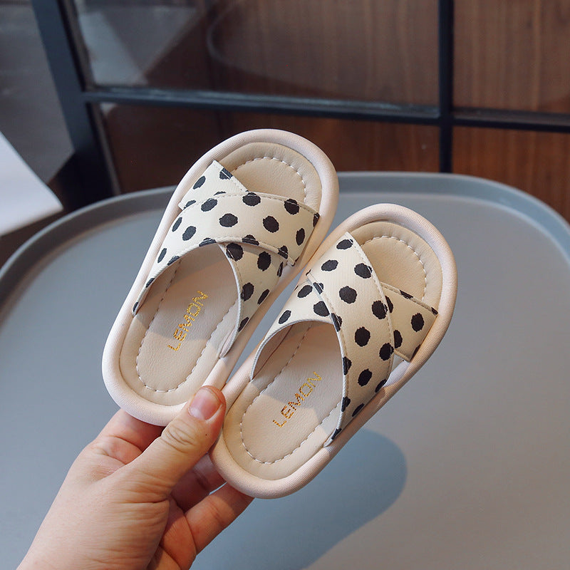 Children Kids Baby Fashion Girls Polka Dots Cross Casual Outdoor Slippers Shoes