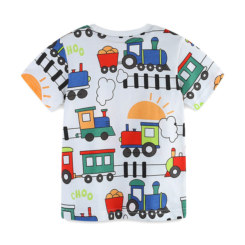 Kids Toddler Boys Casual Cartoon Print Short Sleeve Round Neck T-Shirt