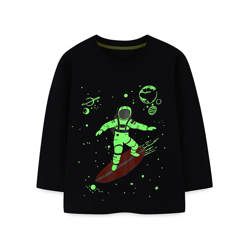 Kids Toddler Boys Casual Cartoon Print Long Sleeve Round Neck T-Shirt