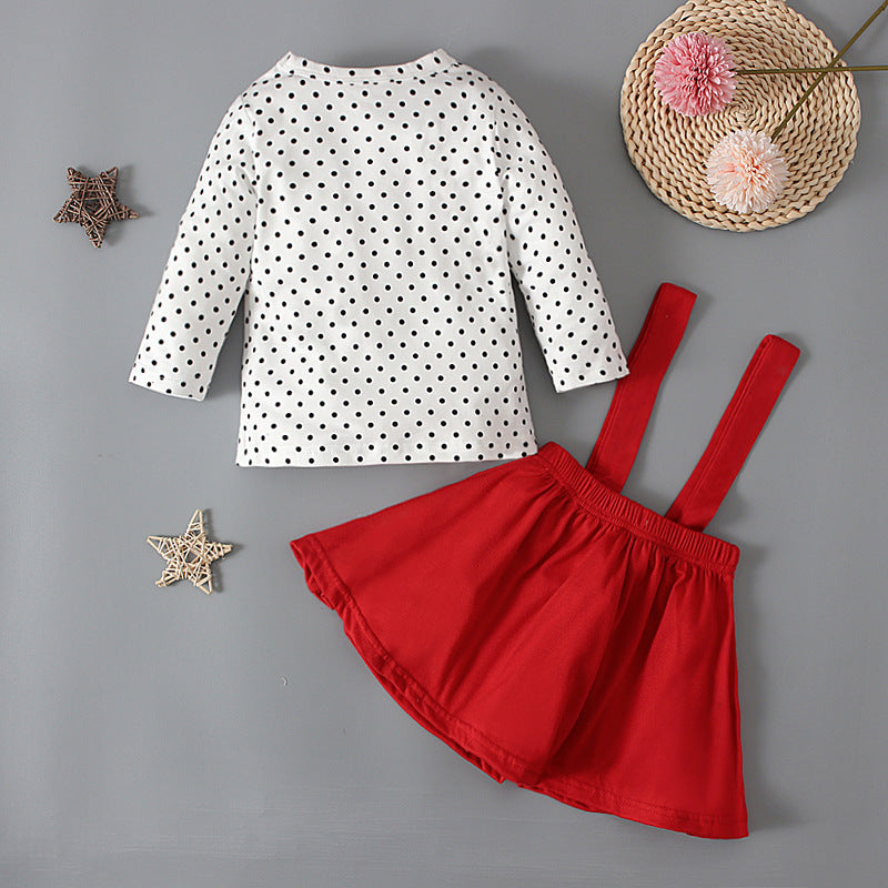Toddlers Newborn Baby Girls Valentine'S Heart Long Sleeve T-Shirt And Strap Skirt 2pcs Set
