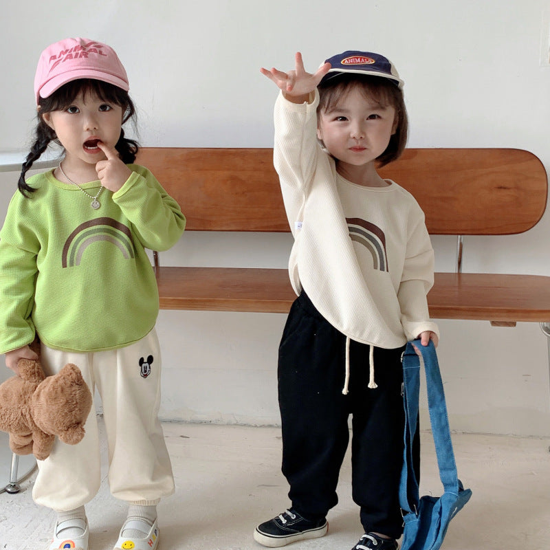 Children Kids Baby Fashion Boys Girls Casual Long Sleeve Rainbow Print T-Shirt