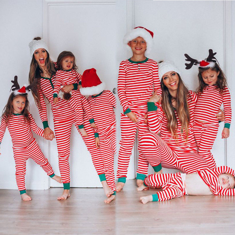 Adult Parent-Child Christmas Stripe Print Long Sleeve Set