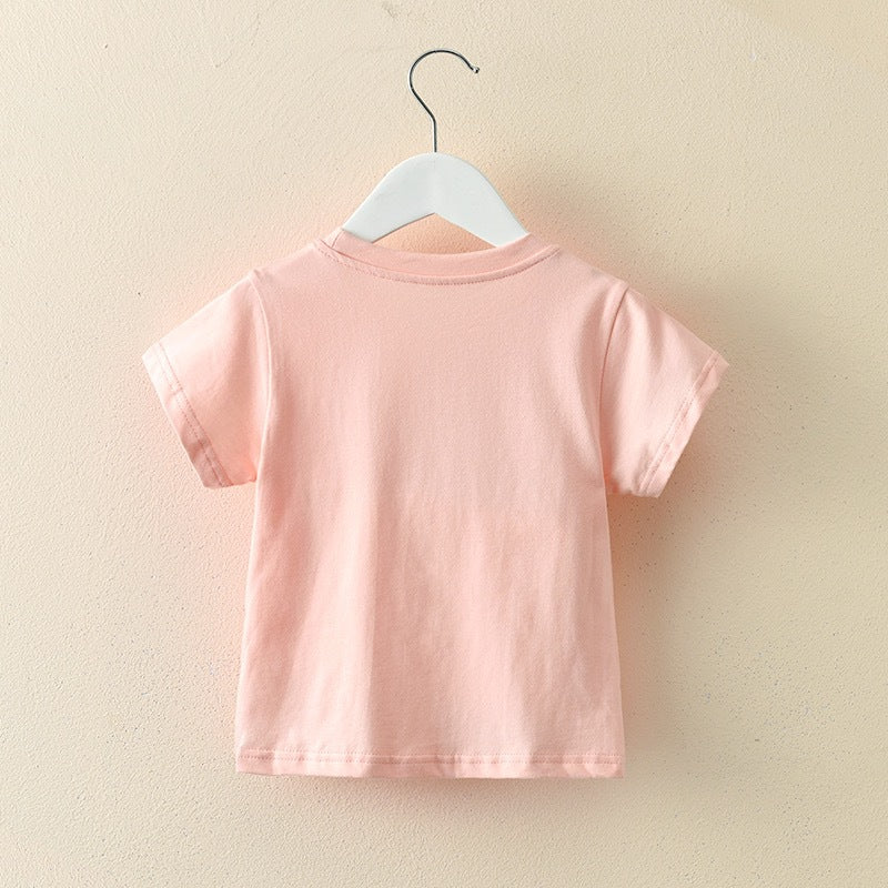 Kids Toddler Girls Casual Cute Flower Short Sleeve Round Neck T-Shirt