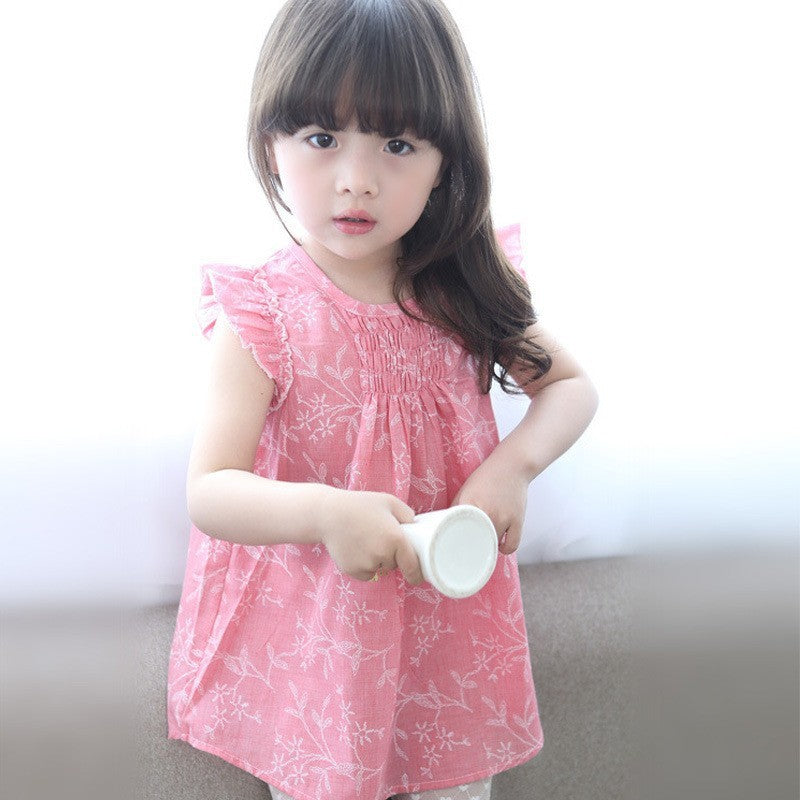 Children Kids Baby Fashion Girls Ruffle Sleeve Flower Print Top
