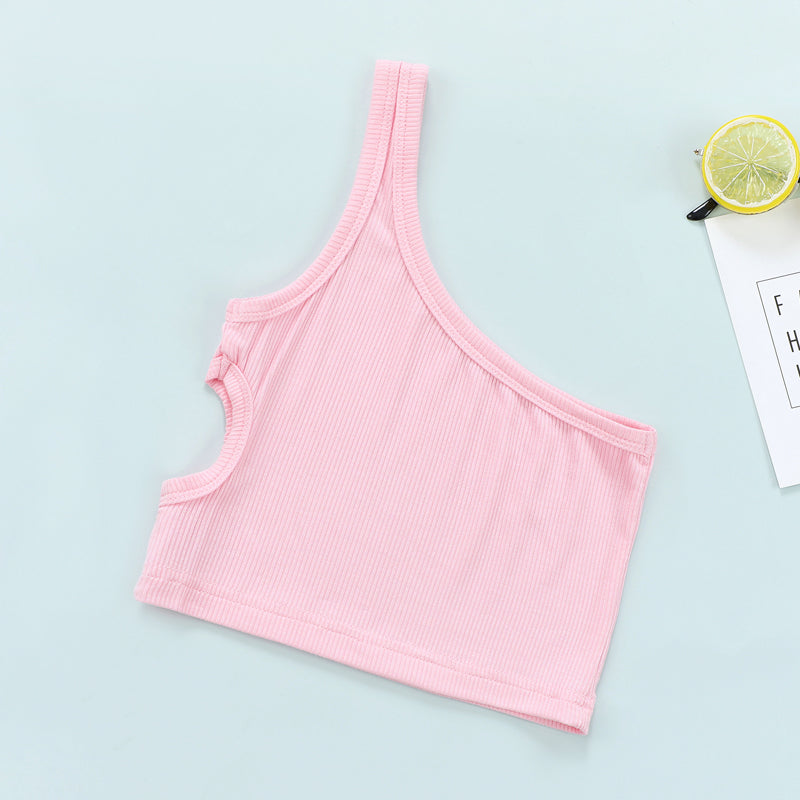 Kids Girls Basic Solid Color Shoulder Strap Cut Out Causal Vest