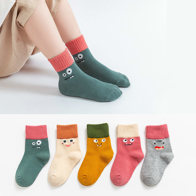 5 Pairs /Lot Cute Baby Socks Autumn Rainbow Striped Cotton Socks For Children Toddlers Cotton Socks