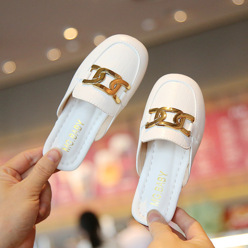 Kids Girls Casual Solid Color Metal Design Slippers