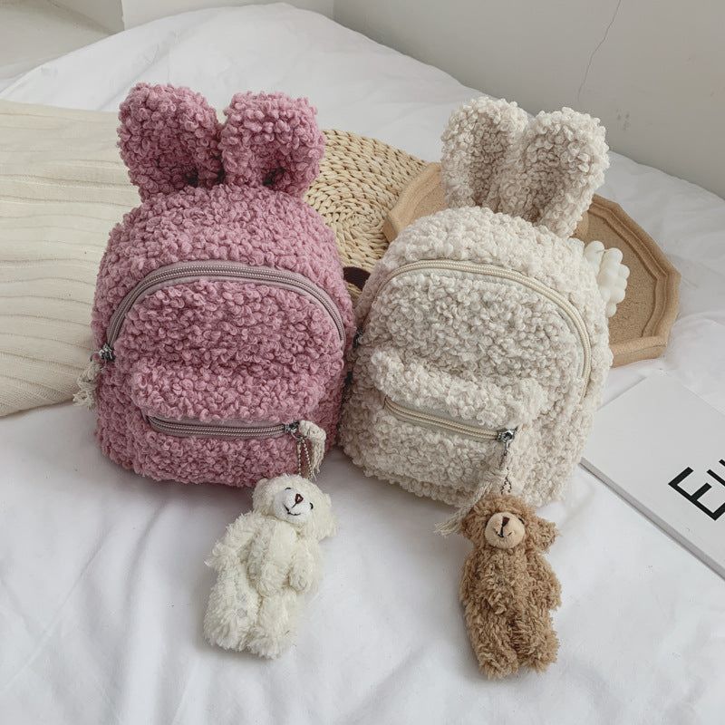 Children Cute Solid Color Plush Backpack