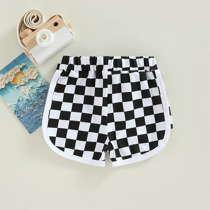 Baby Kids Boys Girls Summer Plaid Drawstring Casual Shorts