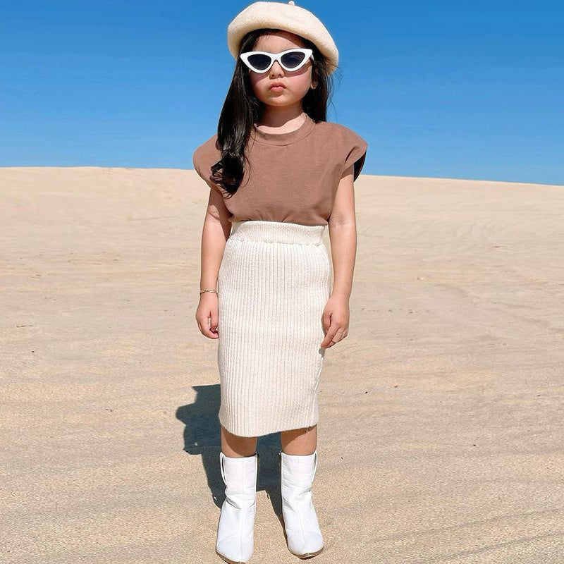 Children Kids Toddlers Girls Casual Solid Color Short-Sleeved T-Shirt