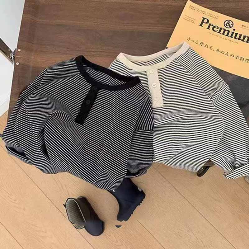 Kids Toddler Big Boys Spring Fashion Casual Stripe Long Sleeve Round Neck T-Shirt