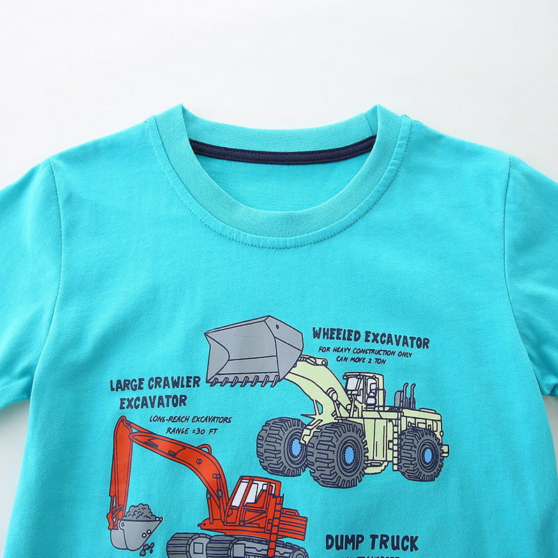 Kids Toddler Boys Casual Cartoon Print Short Sleeve Round Neck T-Shirt