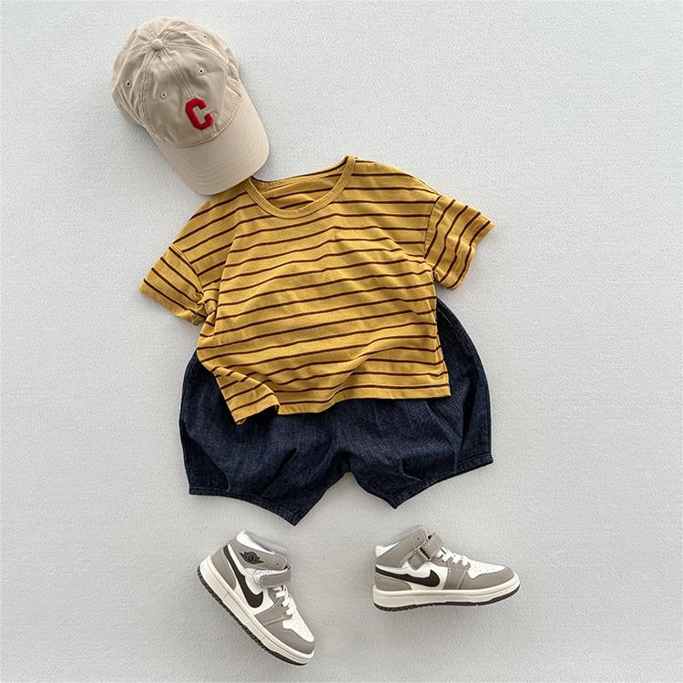 Kids Toddler Boys Girls Casual Cute Stripe Print Short Sleeve Round Neck T-Shirt