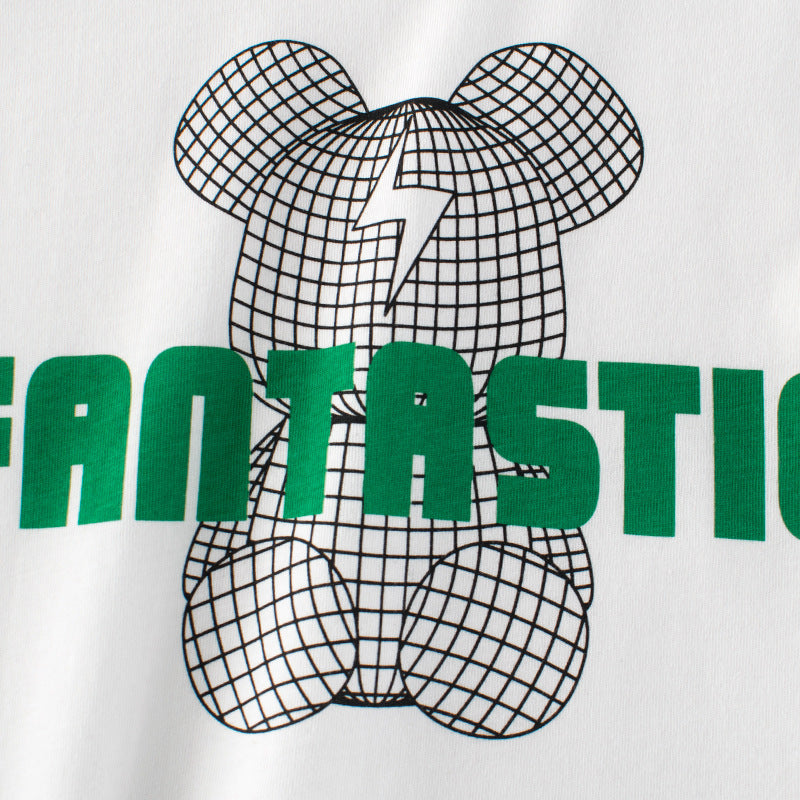 Children Kids Baby Fashion Boys Short Sleeve Bear Letter Print Basic Round Neck T-Shirt