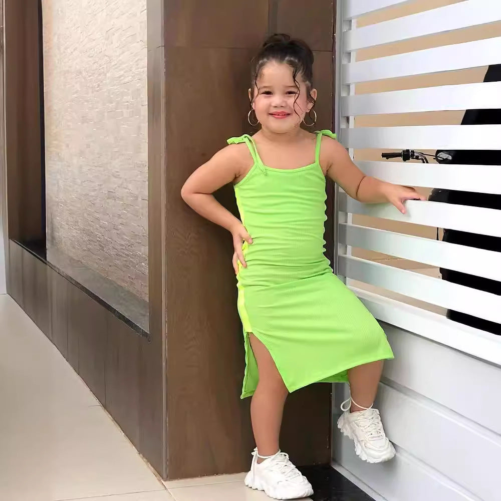 Summer Children Toddler Girls Casual Rib-Knit Sling Dress