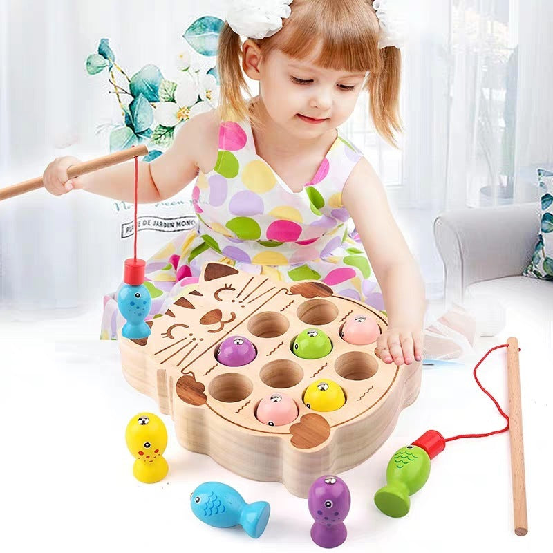 1- To 3-Year-Old Early Teaching Kitten Fishing Educational Building Block Toy