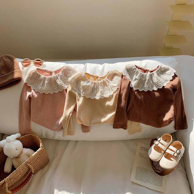 Kids Toddler Girls Spring Autumn Casual Hollow Peter Pan Collar Long Sleeve T-Shirt