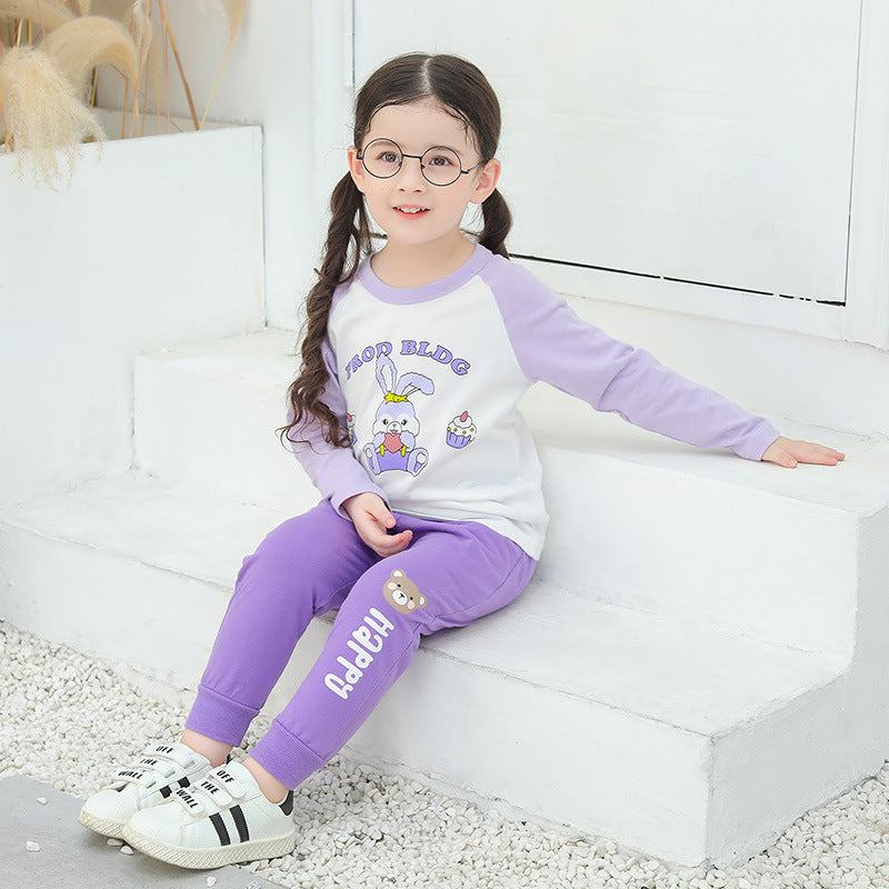 Kids Toddler Girls Casual Cute Alphabet Cartoon Bunny Print Long Sleeve Round Neck T-Shirt
