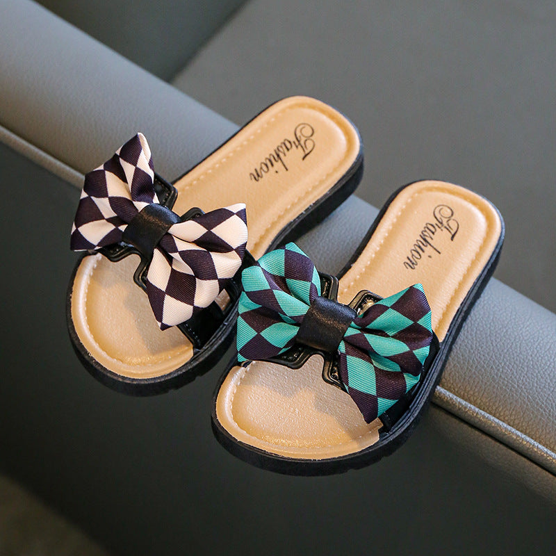 Children Kids Toddlers Girls Soft Bottom Bow Slippers