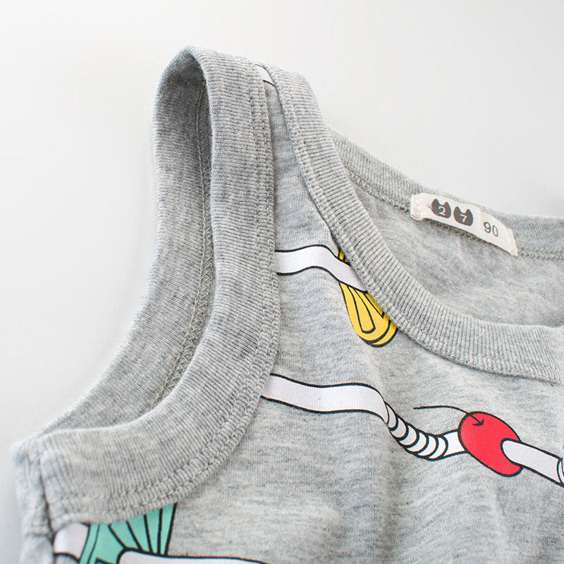 Kids Boys Basic Cartoon Fruit All Over Print Round Neck Sleeveless Casual Vest