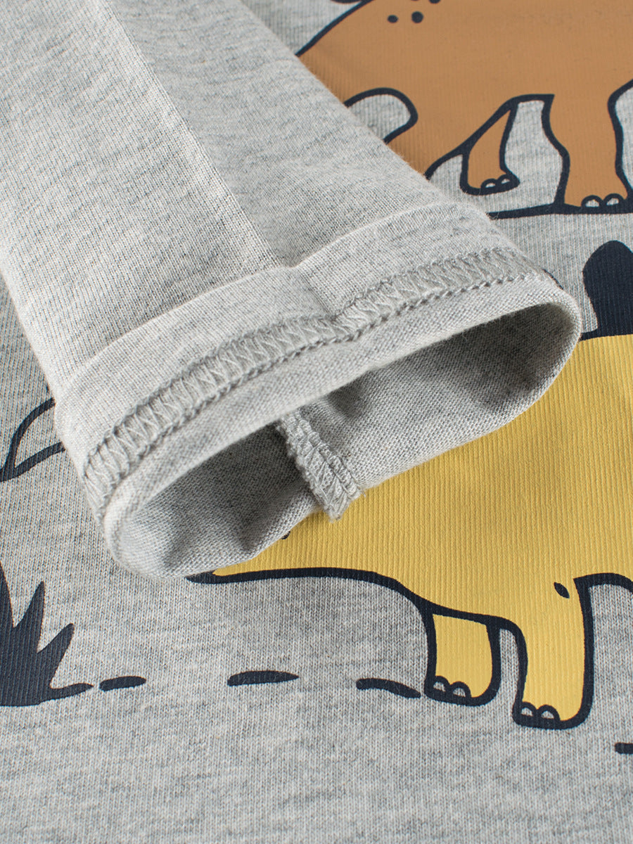 Boys Casual Cartoon Dinosaur Print Long Sleeve T-Shirt
