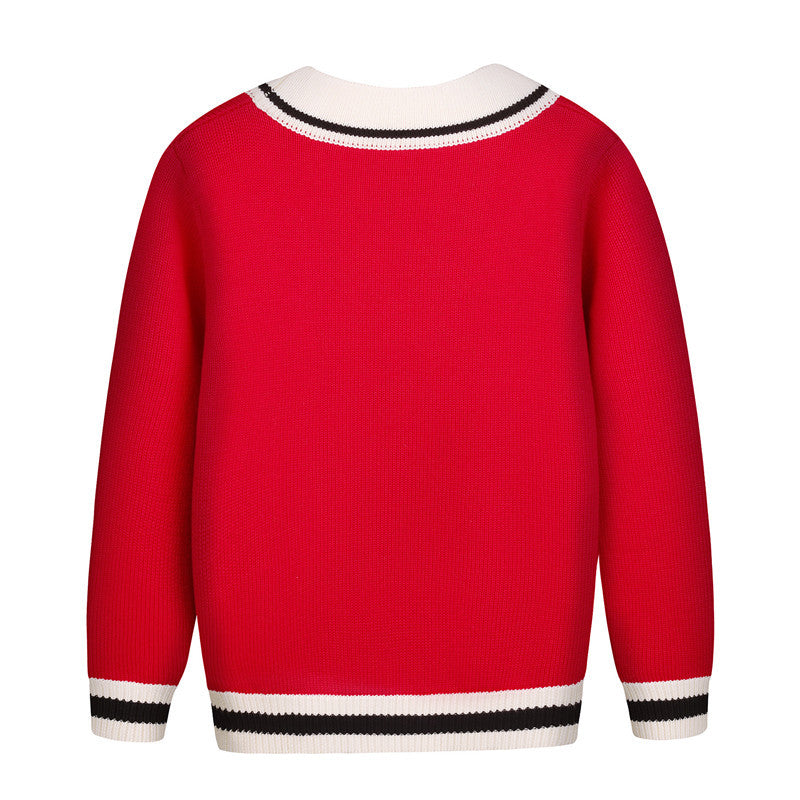 Autumn And Winter Children Elegant Contrast Single-Breasted Knitted Cardigan