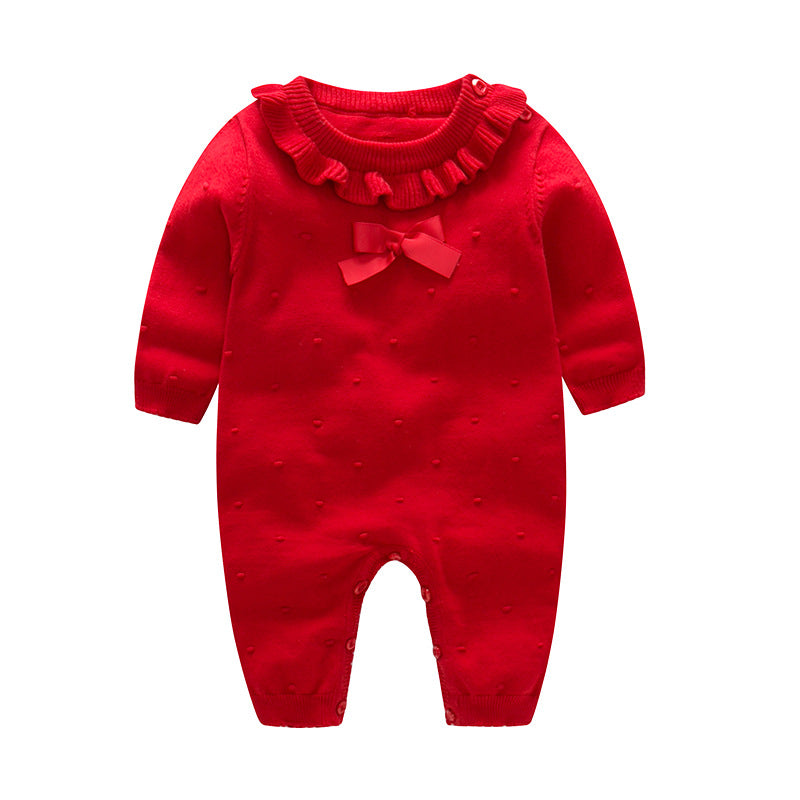 Winter Baby Fashion Solid Color Ruffled Knit One Piece