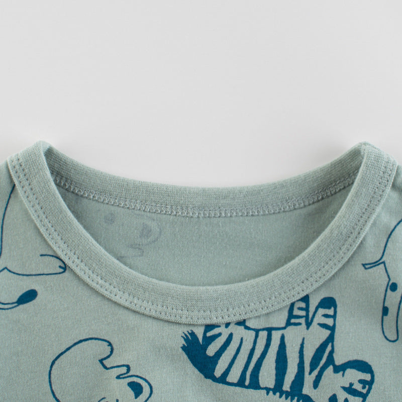 Kids Boys Casual Cartoon Animal All Over Print Round Neck Short Sleeve Basic T-shirt