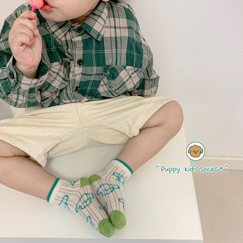 5pairs/set Kids Cute Cartoon Striped Comfortable Breathable Socks