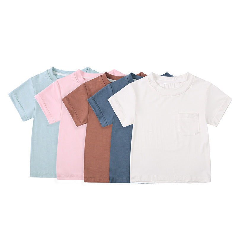 Kids Baby Boys Girls Casual Basic Solid Color Short Sleeve T-Shirt