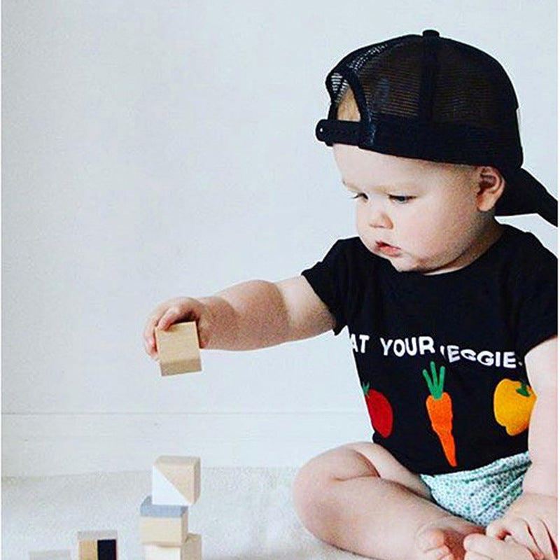 Kids Casual Round Neck Short Sleeve Cartoon Carrot Pattern Basic T-shirt