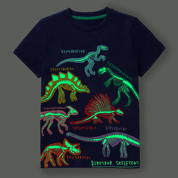 Kids Boys Casual Round Neck Short Sleeve Dinosaur Pattern T-shirt