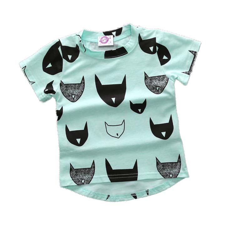 Kids Boys Casual Round Neck Short Sleeve Cartoon All Over Print Loose T-shirt
