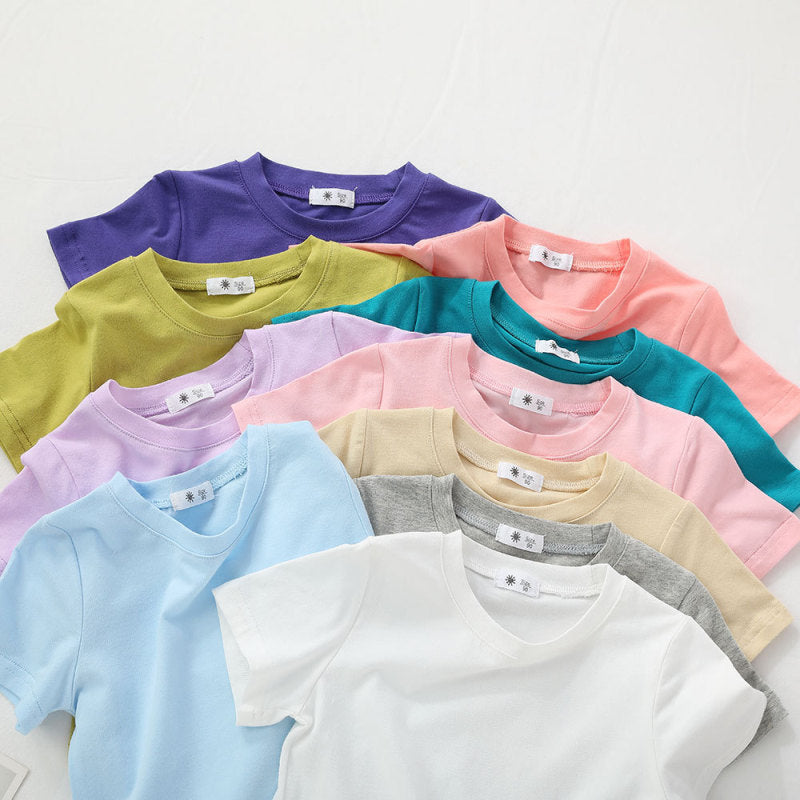 Children Kids Baby Fashion Girls Boys Casual Basic Solid Color Short Sleeve Round Neck T-Shirt