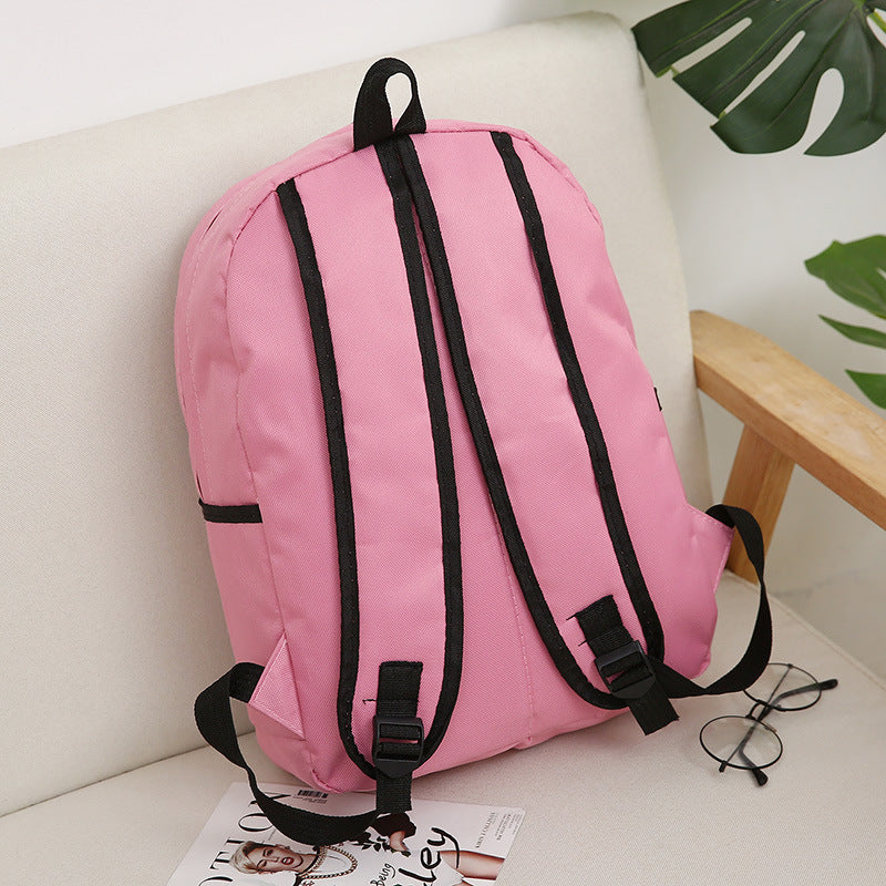 Children Fashion Simple Girls Boys Color Matching Canvas Backpack School Bag
