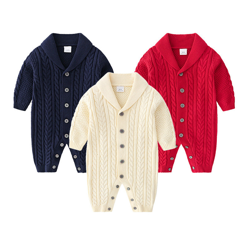 Winter Baby Fashion Solid Color Single-Breasted Knit One Piece