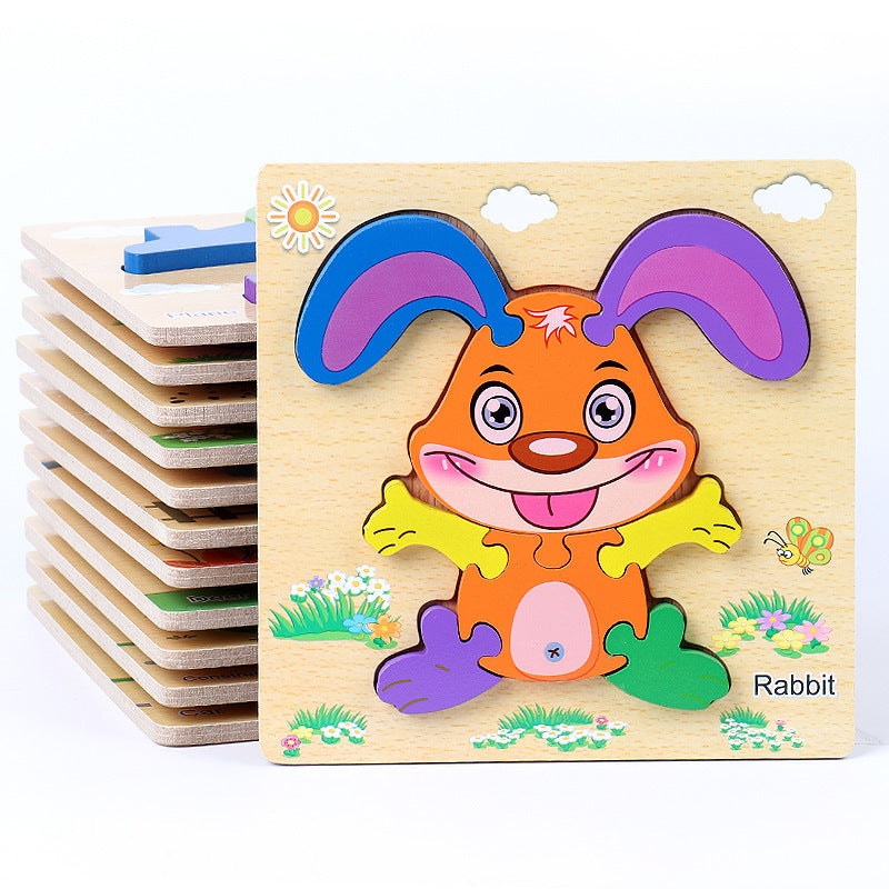 1-3 To Early Education Wooden Children'S Educational Cartoon Animal Three-Dimensional Puzzle