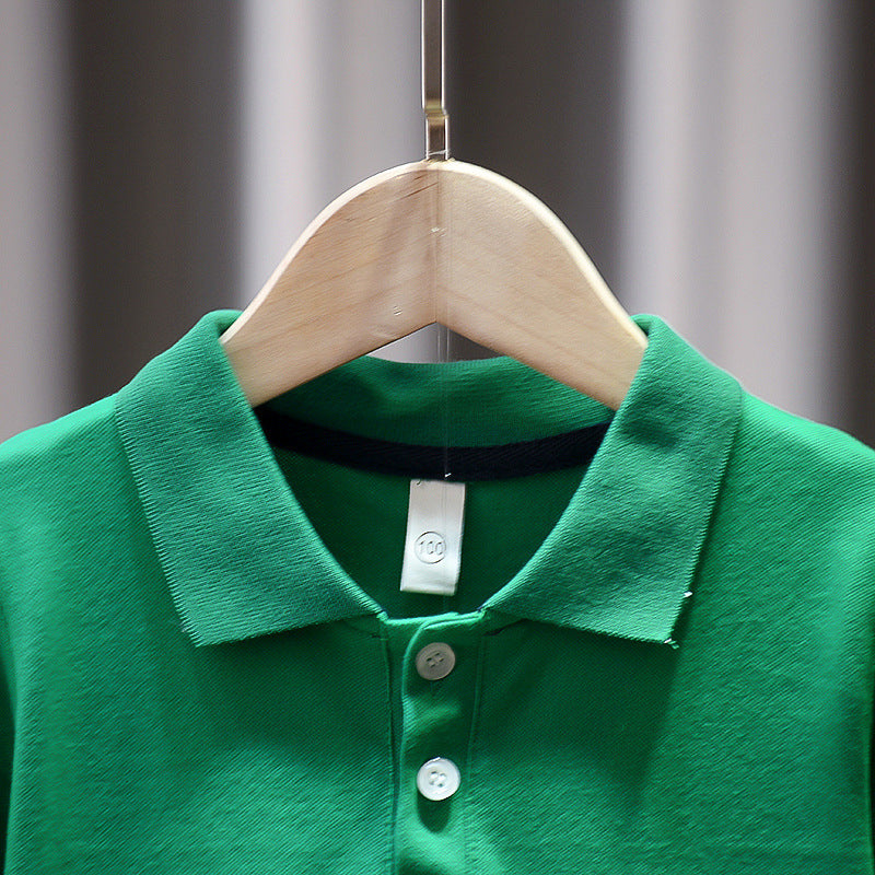 Kids Boys Basic Color Blocking Lapel Short Sleeve T-shirt